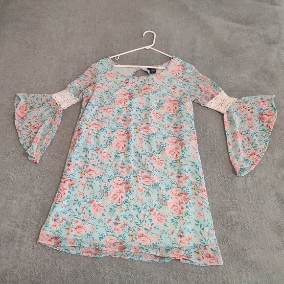 Size L Feathers Dress Flowy Summer Office School Midi Short No Waist Embroidery - Picture 1 of 10